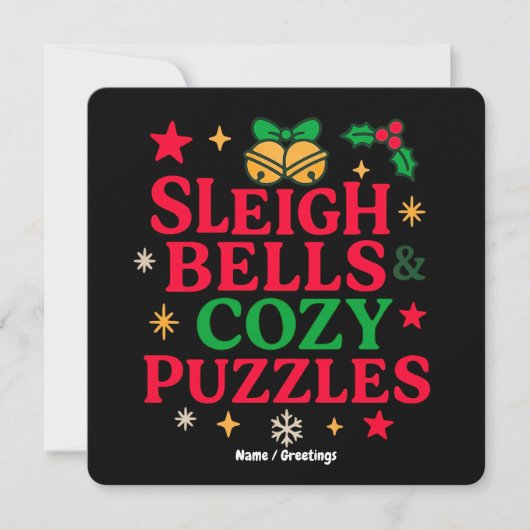 Sleigh Bells & Cozy Puzzles Kerstcadeau Kaart (Voorkant)