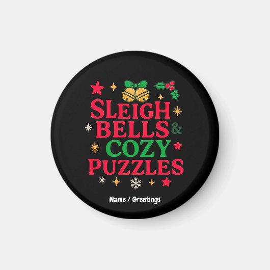 Sleigh Bells & Cozy Puzzles Kerstcadeau Magneet (Voorkant)