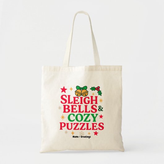 Sleigh Bells & Cozy Puzzles Kerstcadeau Tote Bag (Voorkant)