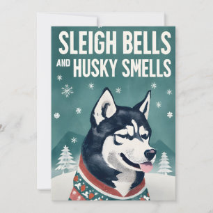 Sleigh Bells en Husky Smells Husky Christmas Feestdagenkaart