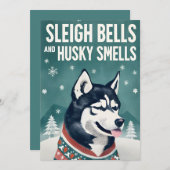 Sleigh Bells en Husky Smells Husky Christmas Feestdagenkaart (Voorkant / Achterkant)