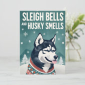 Sleigh Bells en Husky Smells Husky Christmas Feestdagenkaart (Staand voorkant)