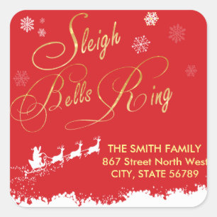 Sleigh Bells Ring Snowflake Santa Red Classic Vierkante Sticker