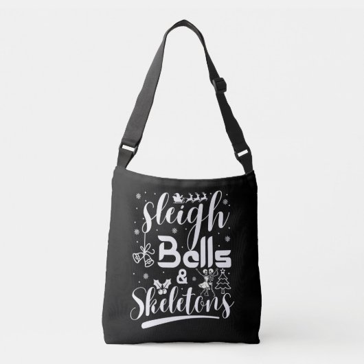 Sleigh bells & skeletons dancing funny christmas crossbody tas (Voorkant)