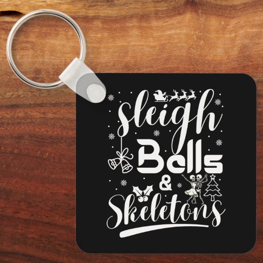 Sleigh bells & skeletons dancing funny christmas sleutelhanger (Voorkant)