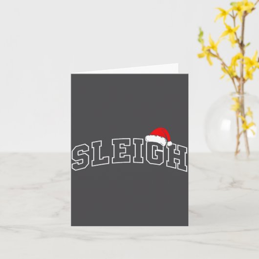 Sleigh Christmas Varsity Minimal Text Santa Hat Fa Kaart (Gele Bloem)