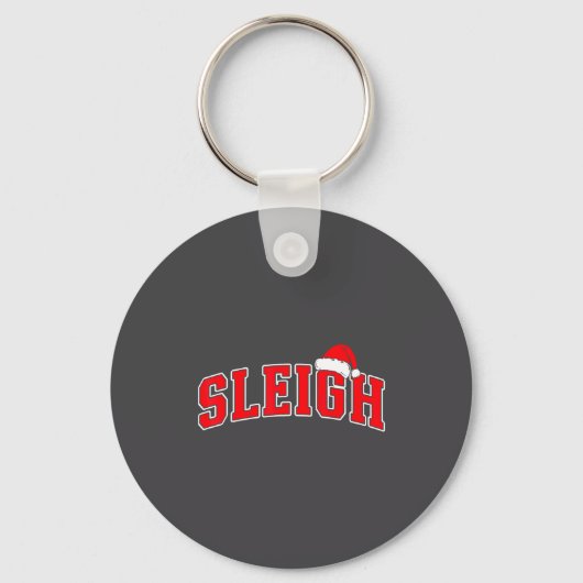 Sleigh Christmas Varsity Text With Santa Hat Famil Sleutelhanger (Voorkant)