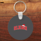 Sleigh Christmas Varsity Text With Santa Hat Famil Sleutelhanger (Voorkant)