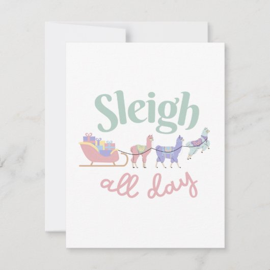 Sleigh de hele dag | Schattigee pastelkleurige lam Feestdagenkaart (Voorkant)