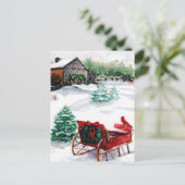 Sleigh en Red Robin Briefkaart (Staand voorkant)