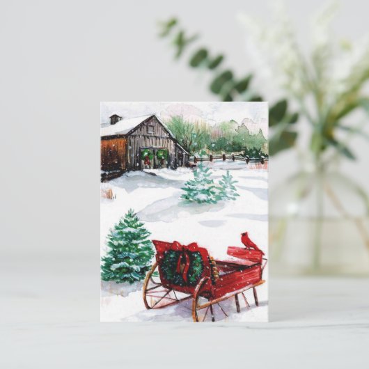 Sleigh en Red Robin Briefkaart (Staand voorkant)