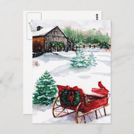 Sleigh en Red Robin Briefkaart (Voorkant / Achterkant)