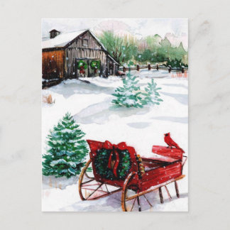 Sleigh en Red Robin Briefkaart