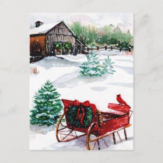 Sleigh en Red Robin Briefkaart (Voorkant)