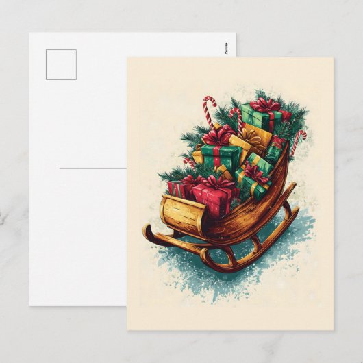  Sleigh Gevuld Met Kerstcadeautjes Feestdagenkaart (Voorkant / Achterkant)