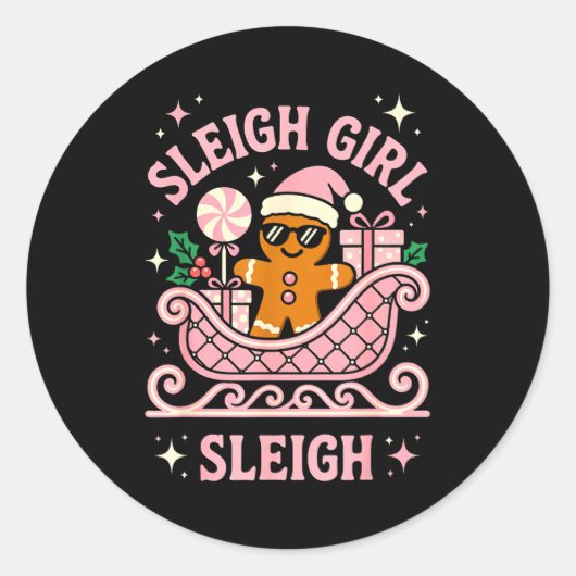 Sleigh Girl Cute Cookie Christmas  Ronde Sticker (Voorkant)
