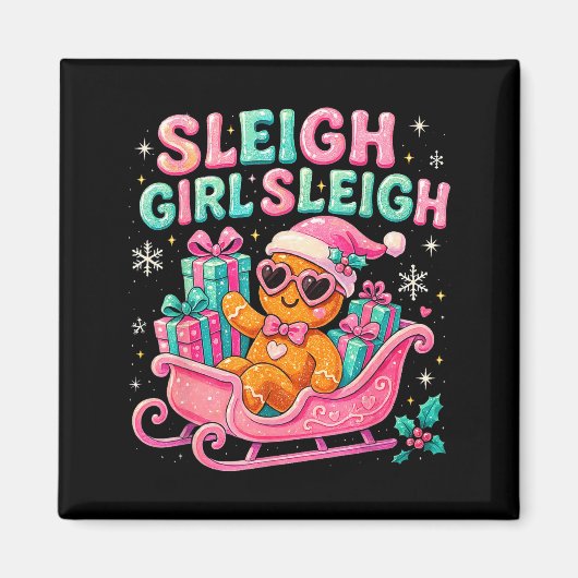 Sleigh Girl Cute Gingerbread Christmas Art  Magneet (Voorkant)