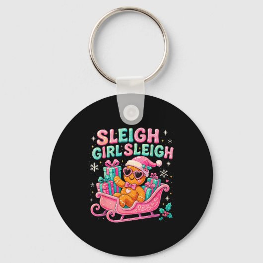 Sleigh Girl Cute Gingerbread Christmas Art Sleutelhanger (Voorkant)