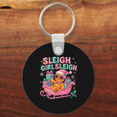 Sleigh Girl Cute Gingerbread Christmas Art Sleutelhanger (Voorkant)
