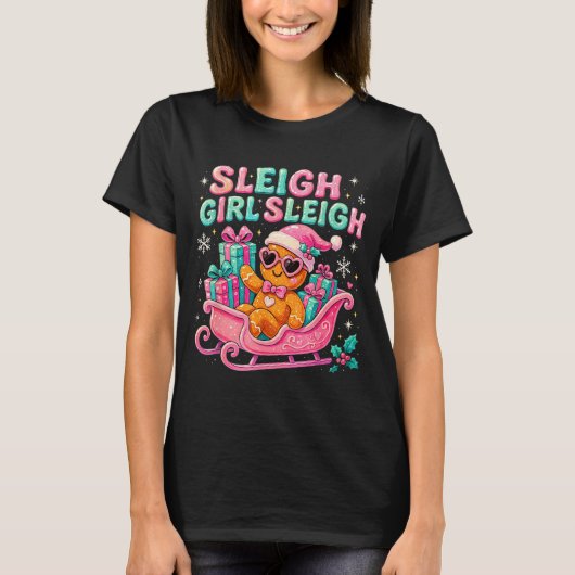 Sleigh Girl Cute Gingerbread Christmas Art T-shirt (Voorkant)
