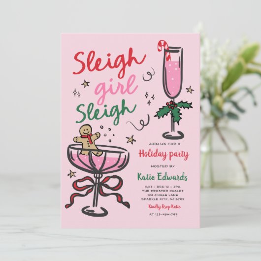 Sleigh Girl Sleigh Funny Christmas Cocktail Party Kaart (Staand voorkant)