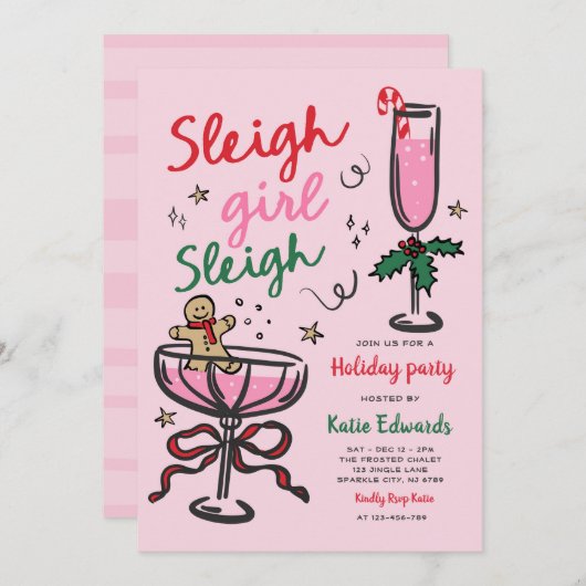 Sleigh Girl Sleigh Funny Christmas Cocktail Party Kaart (Voorkant / Achterkant)