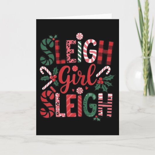 Sleigh Girl Sleigh Funny Little Women's Retro Chri Kaart (Voorkant)
