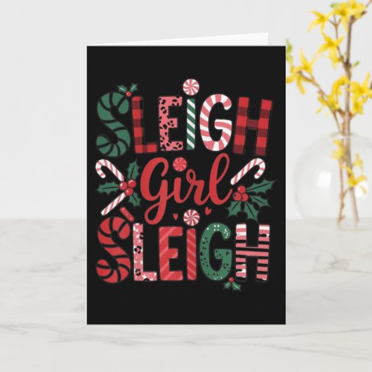 Sleigh Girl Sleigh Funny Little Women's Retro Chri Kaart (Gele Bloem)