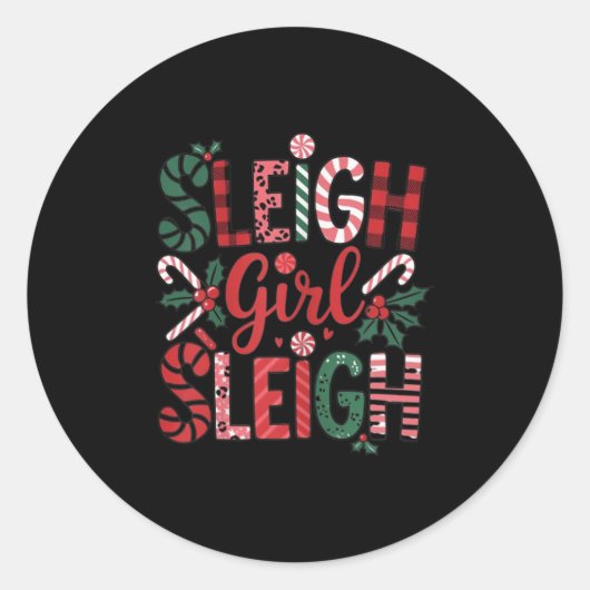Sleigh Girl Sleigh Funny Little Women's Retro Chri Ronde Sticker (Voorkant)