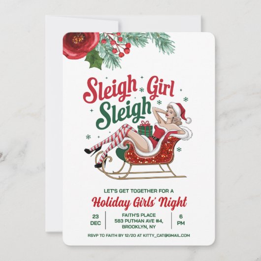 Sleigh Girl Sleigh Vakantie Kerstuitnodiging Kaart (Voorkant)