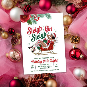 Sleigh Girl Sleigh Vakantie Kerstuitnodiging Kaart