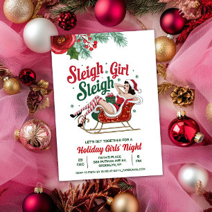 Sleigh Girl Sleigh Vakantie Kerstuitnodiging Kaart