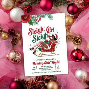 Sleigh Girl Sleigh Vakantie Kerstuitnodiging Kaart
