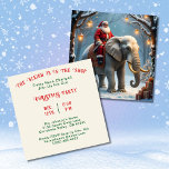 Sleigh in Shop Santa op Elephant Christmas Party Kaart<br><div class="desc">Sleigh is in de winkel: Santa op Elephant Christmas Party Invitation. De tijden zijn veranderd. Dit is geen gewone kerstman die op een olifant in de sneeuw rijdt. Maak je klaar voor een AI-thema vakantiefeest met ingepakte cadeaus en straatverlichting. Personaliseer deze sjabloon met uw partijgegevens op de achterkant van de...</div>