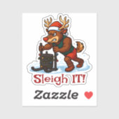 Sleigh It – Funny Christmas Reindeer Gym Workout Sticker (Vel)