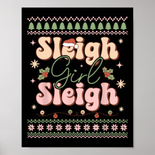 Sleigh meisje slee Xmas lelijke kerst  Poster