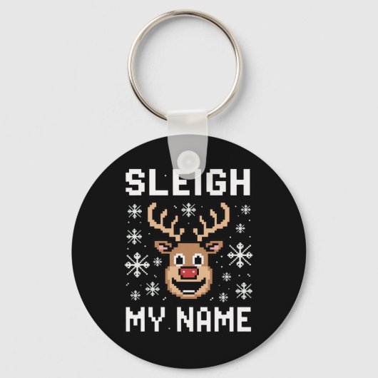 Sleigh My Name Ugly Christmas Pixel Sleigh Sleutelhanger (Voorkant)