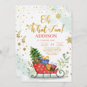 Sleigh Oh What Fun Winter 1e verjaardag Uitnodigin Kaart (Voorkant / Achterkant)