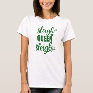 Sleigh Queen Grappig Kerstmis Wit Rood Groen T-shirt