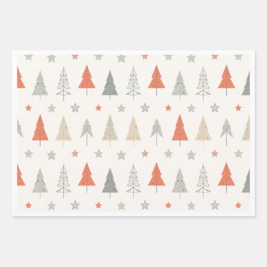 Sleigh Reindeer Pine Trees Pattern wrapping sheet Inpakpapier Vel (Voorkant)