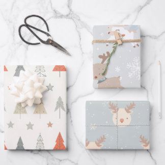 Sleigh Reindeer Pine Trees Pattern wrapping sheet Inpakpapier Vel