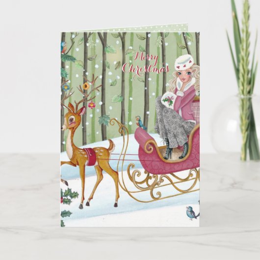 Sleigh Ride Girl - Kaart kerstcadeautjes (Voorkant)