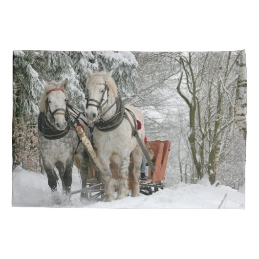 Sleigh Ride in het Snowy Forest Kussensloop (Achterkant)