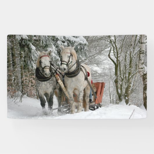 Sleigh Ride in het Snowy Forest Spandoek (Horizontaal)