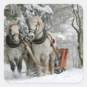 Sleigh Ride in het Snowy Forest Vierkante Sticker