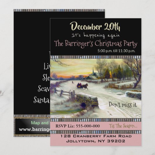 Sleigh Ride in Snow Holiday Party Kaart (Voorkant / Achterkant)