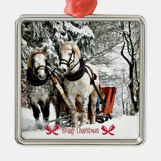 Sleigh Ride, Merry Christmas Metalen Ornament (Voorkant)