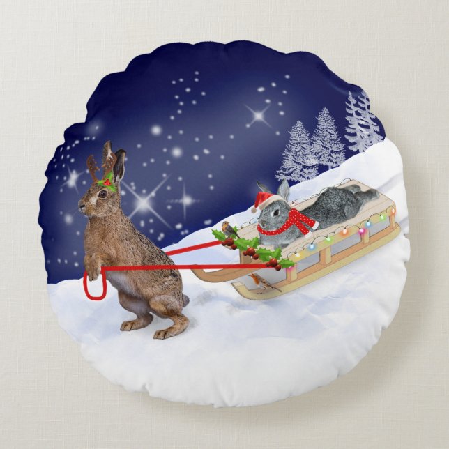 Sleigh Ride Pillow Rond Kussen (Voorkant)