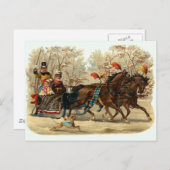 "Sleigh Ride" Vintage Christmas Briefkaart (Voorkant / Achterkant)