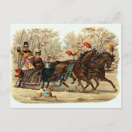 "Sleigh Ride" Vintage Christmas Briefkaart (Voorkant)